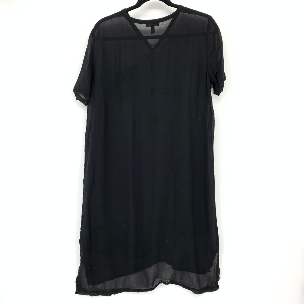 Eileen Fisher Black Sheer Silk Shift Dress Womens XXS Minimalist Tunic *READ - Picture 2 of 6